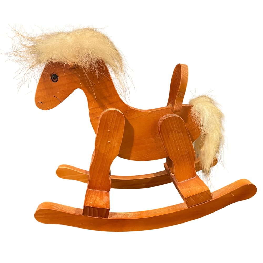 00309 - Vintage Wooden Rocking Horse Toy, Handcrafted Heirloom Decor Collectible